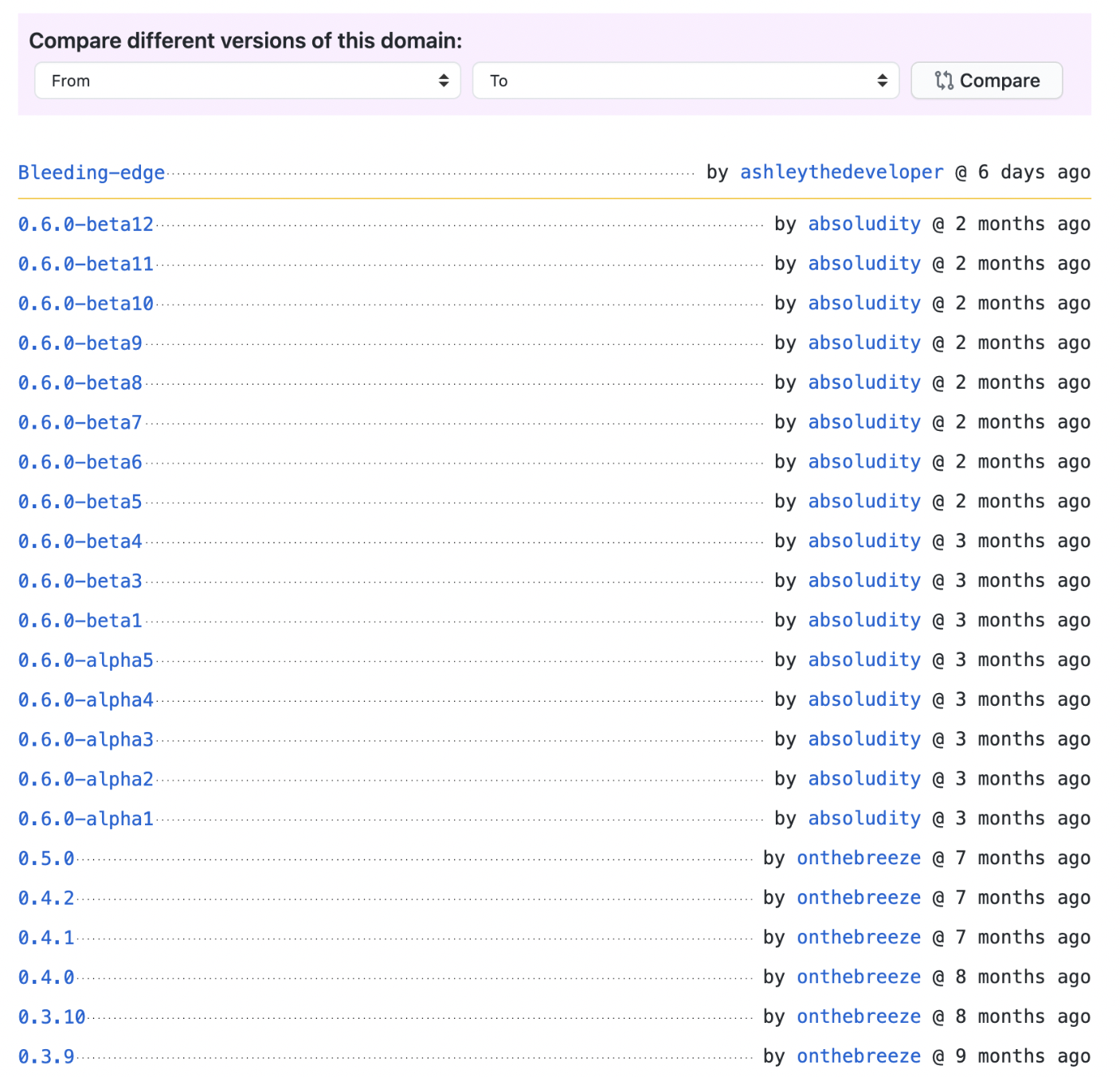 Version history screenshot from Jargon